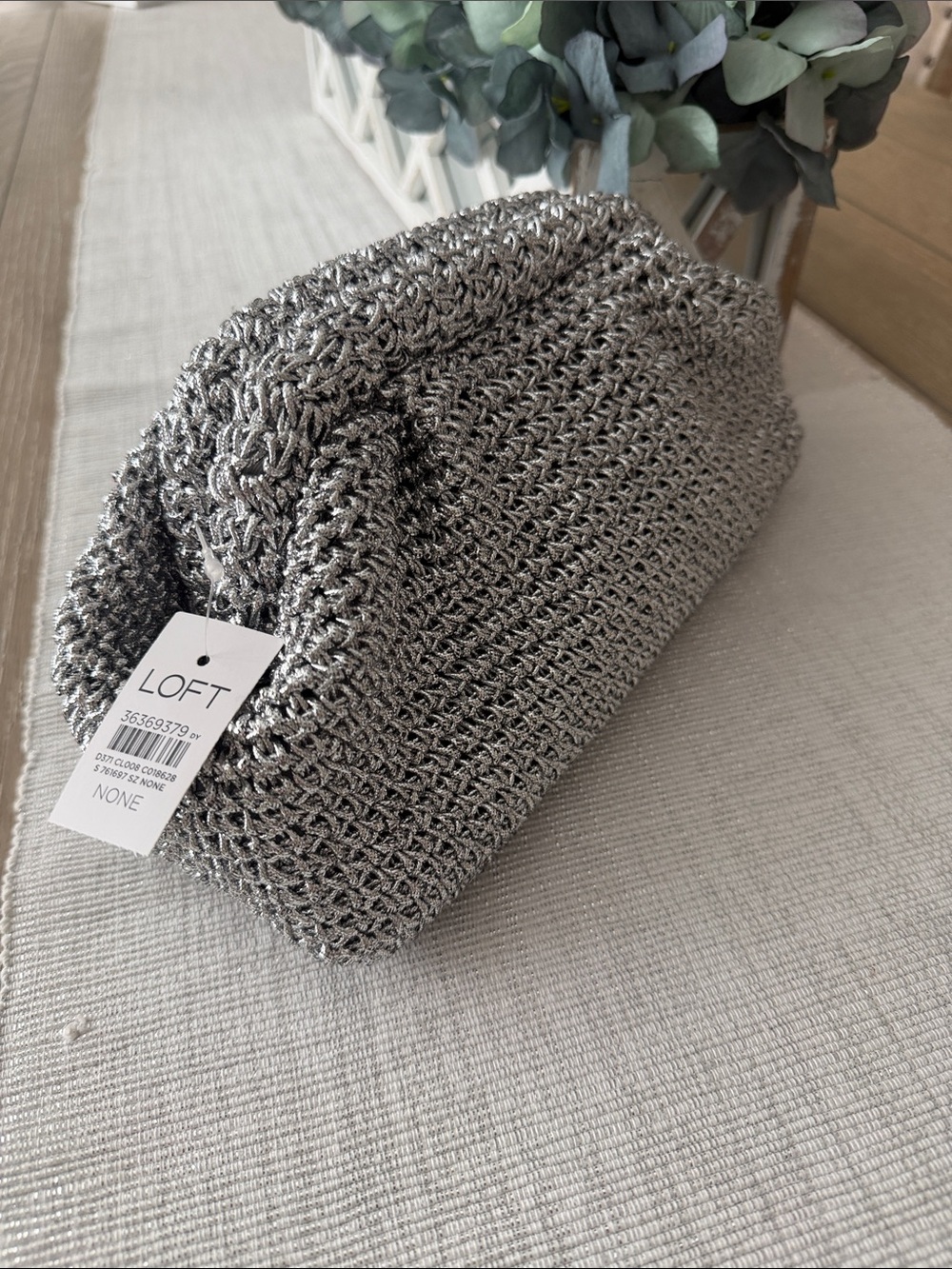 LOFT Silver Metallic Knit Clutch NWT - Picture 2 of 6